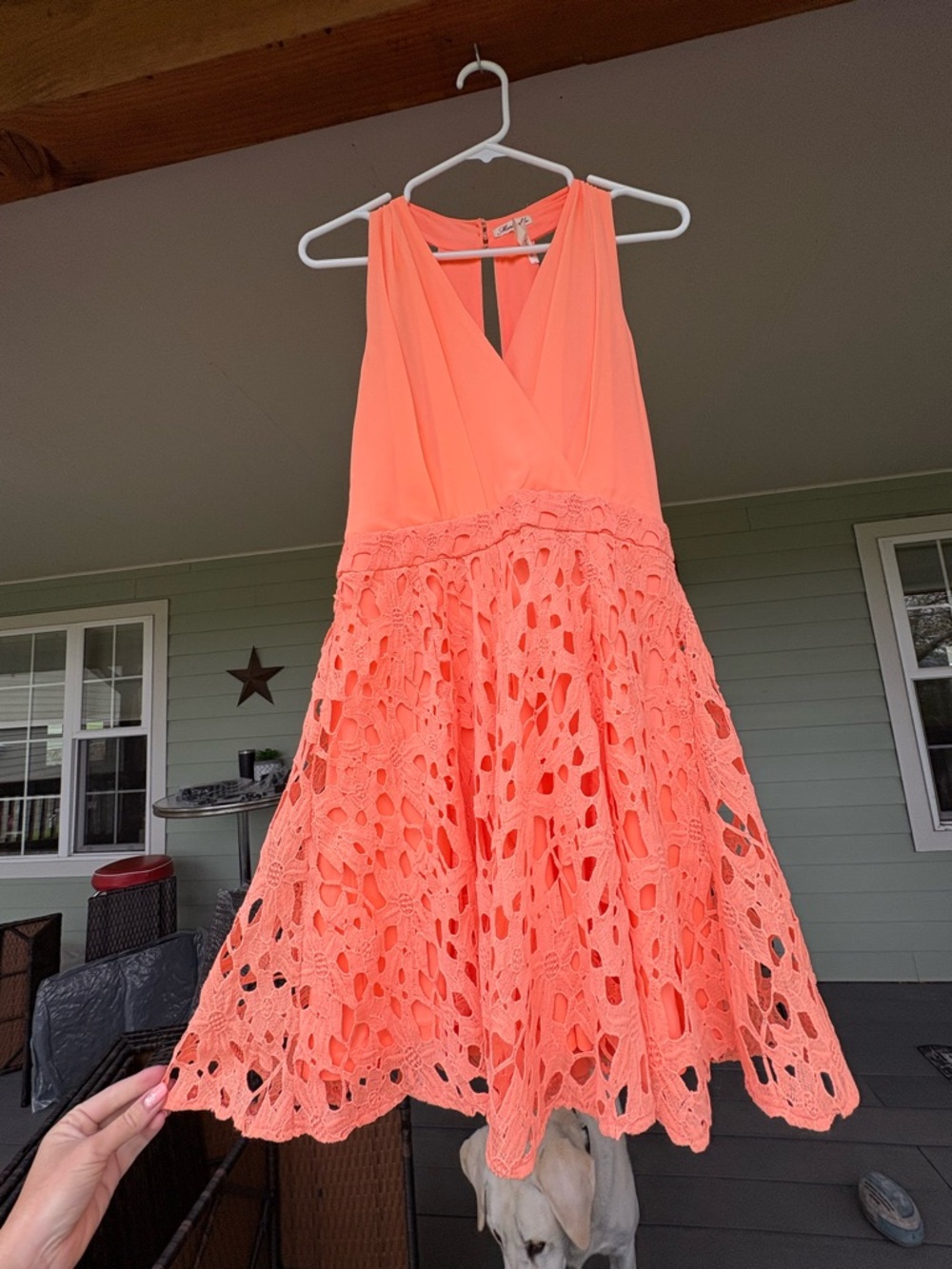 Marineblu Peach-Orange Sleeveless Lace Dress